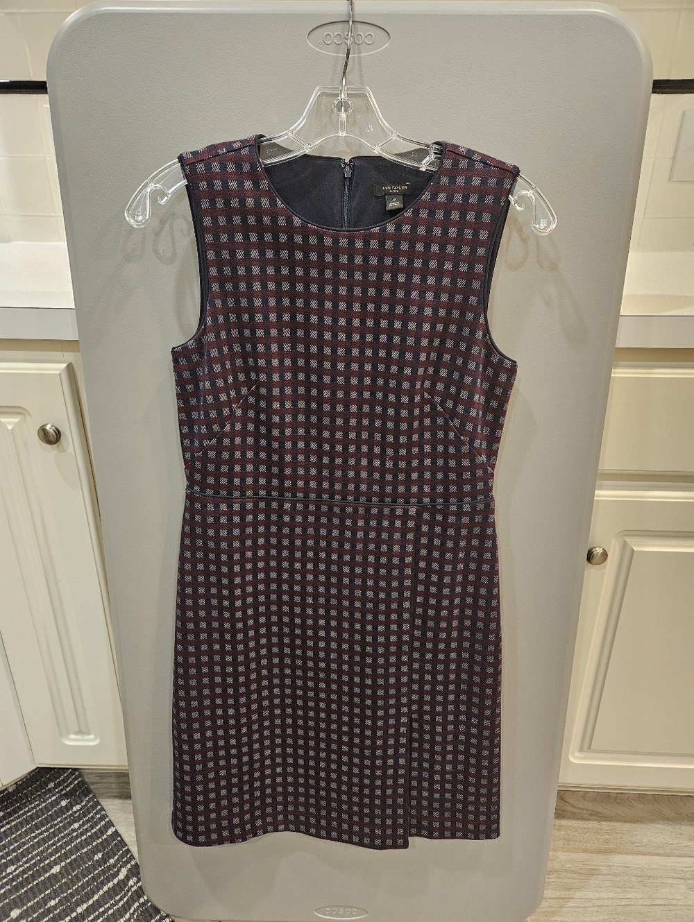 Ann Taylor Sleeveless Burgundy Plaid Sheath Dress